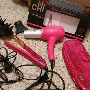 Chi blow drier, ceramic flat iron, & pink thermal
